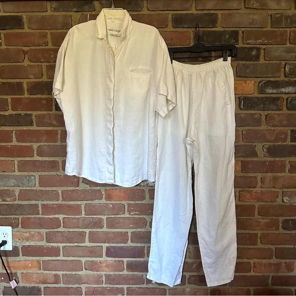 NANCY HELLER white linen pants set size 1&3 / small